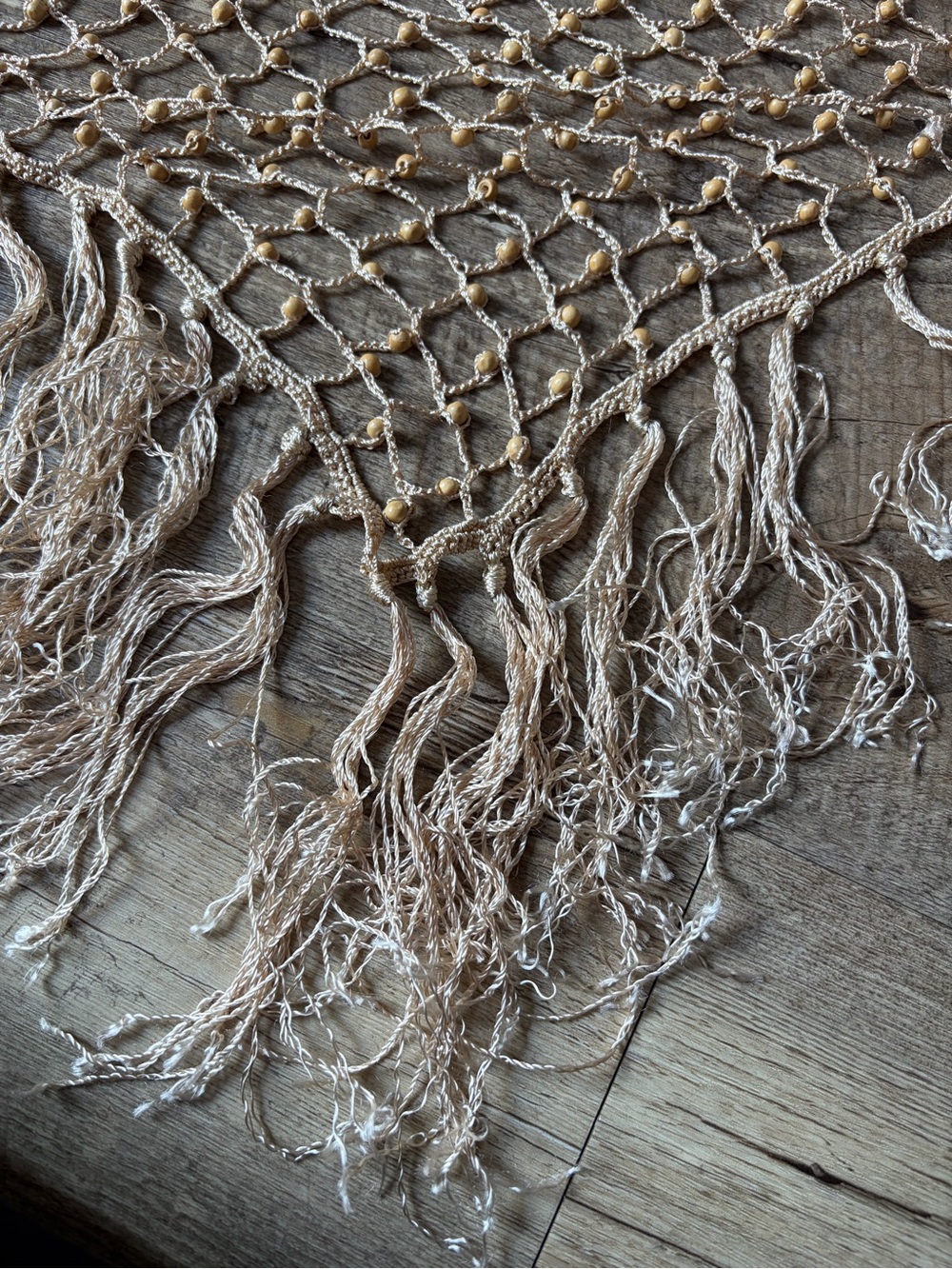 Boho Wooden Beaded Crochet Fringe Net Wrap Convertible Shawl Hip Scarf Festival - Picture 10 of 13